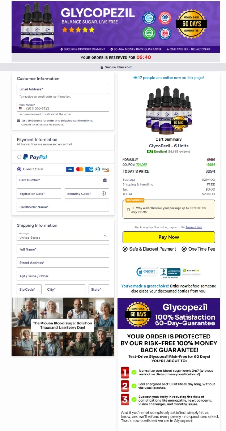 Glycopezil secure checkout image highlighting safe and trusted payment for blood sugar support supplement